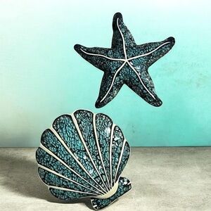 Two Large Coastal Ocean Turquoise Inlay 
Wall Decor Plaques